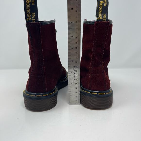VTG Very Rare Dr Martens Na Na Boots Women's Size 7 Burgundy Suede 8 Eyelet - Picture 10 of 14